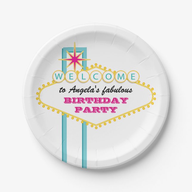 Fabulous Las Vegas Sign Pink Party Paper Plates (Front)
