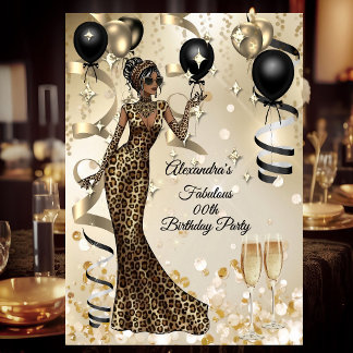 Fabulous Leopard Birthday Celebration Champagne Invitation