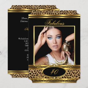Fabulous Leopard Birthday Party Black Gold Photo Invitation