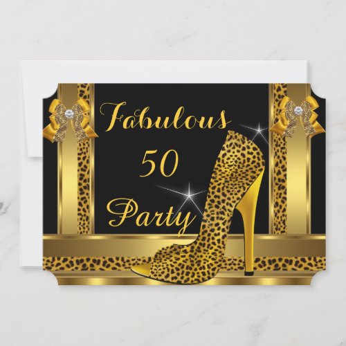 Fabulous Leopard Gold High Heels Birthday Party 2 Invitation