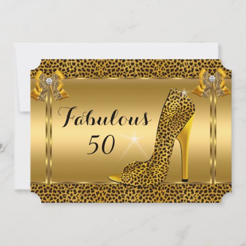 Fabulous Leopard Gold High Heels Birthday Party Invitation