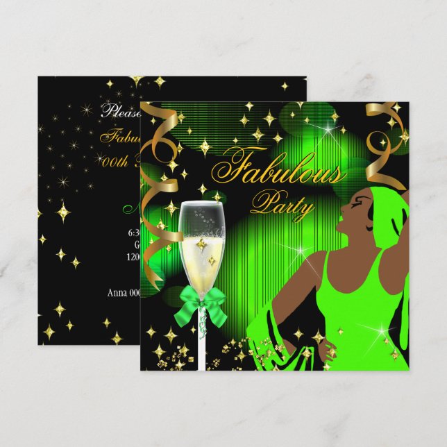 Fabulous Lime Green Glitter Diva Birthday Invitation (Front/Back)