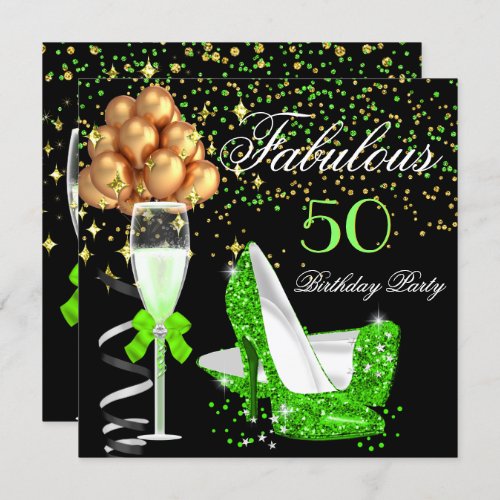 Fabulous Lime Heels Gold Black Birthday Party Invitation