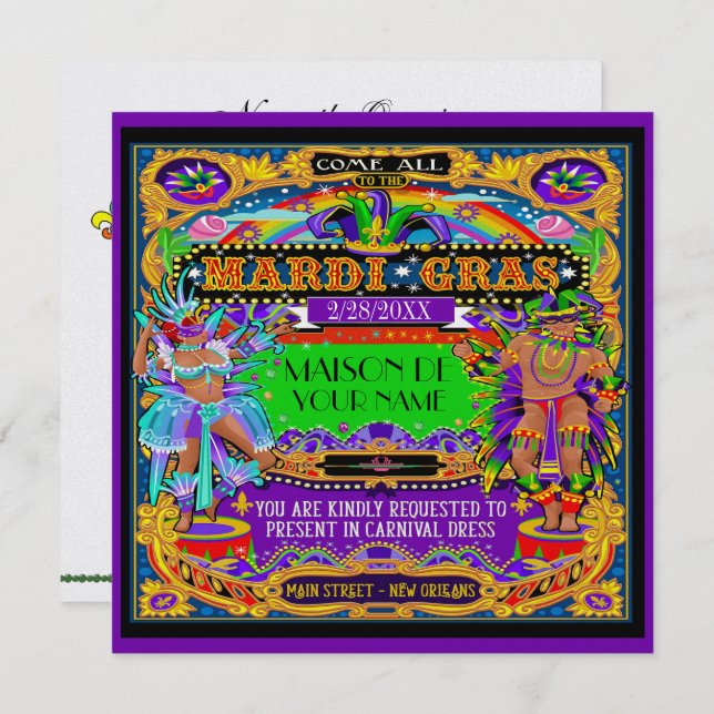 FABULOUS Mardi Gras Carnival Invitation (Front/Back)