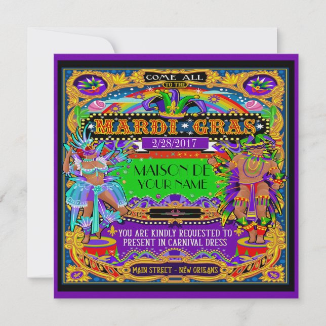 FABULOUS Mardi Gras Carnival Invitation (Front)