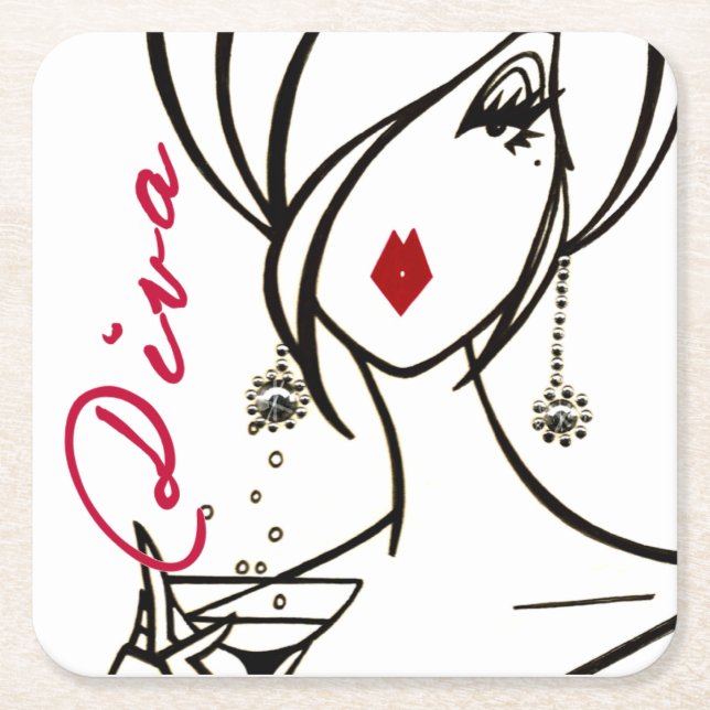Fabulous “Martini Diva” Square Paper Coaster (Front)