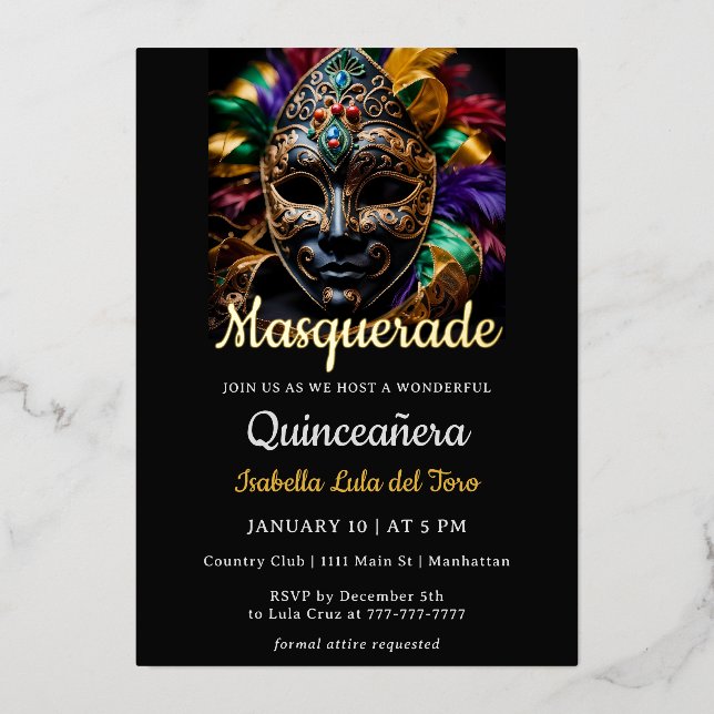 Fabulous Masquerade Birthday Foil Invitation (Front)