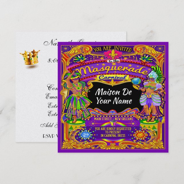 FABULOUS Masquerade Mardi Gras Carnival Invitation (Front/Back)