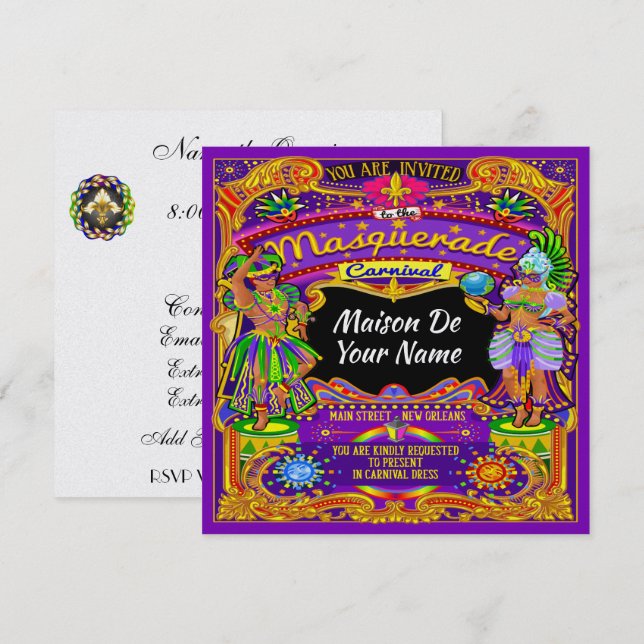 FABULOUS Masquerade Mardi Gras Carnival Invitation (Front/Back)