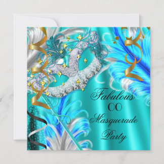 Fabulous Masquerade Party Birthday Teal Blue Invitation