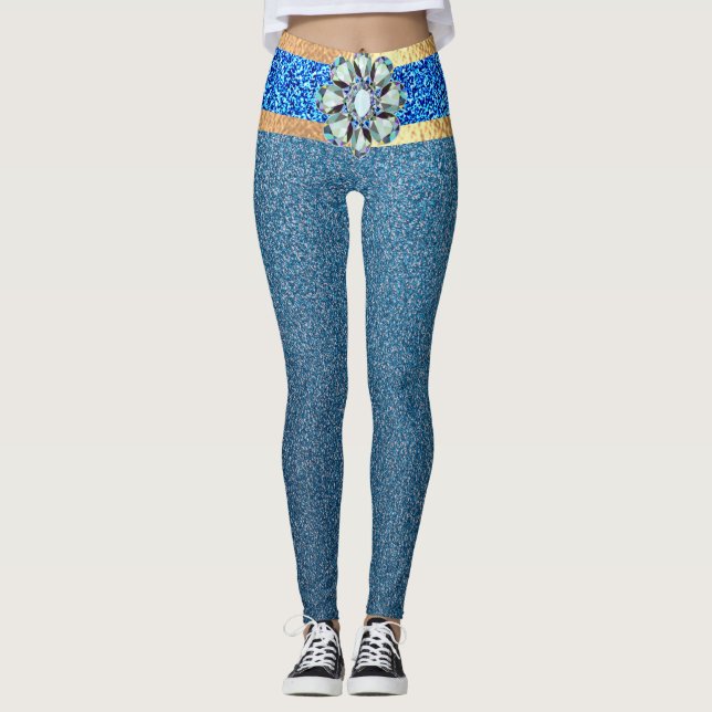fabulous mermaid simulated sequin blue glitter leg leggings (Front)