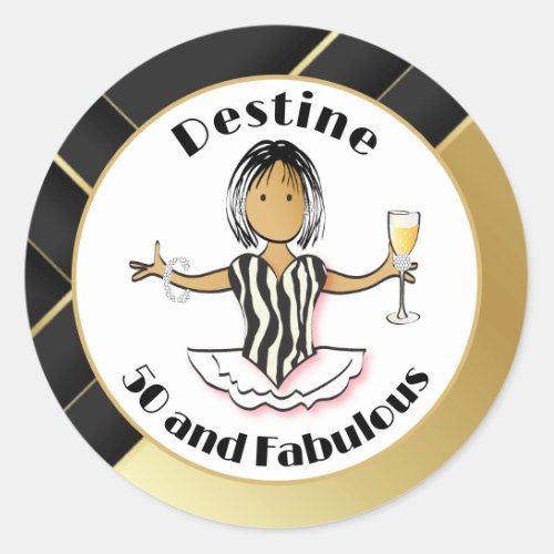 Fabulous  Modern Black Gold Glam For Her Birthday Classic Round Sticker