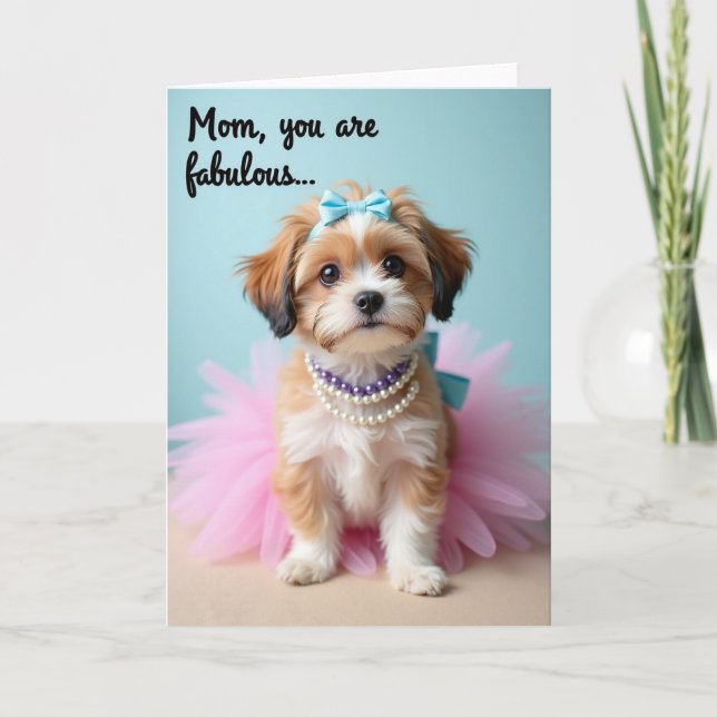 Fabulous Mom Fluffy Puppy Card (Front)
