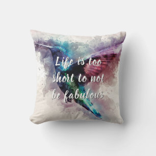 Fabulous Motivational Watercolor Hummingbird Throw Pillow