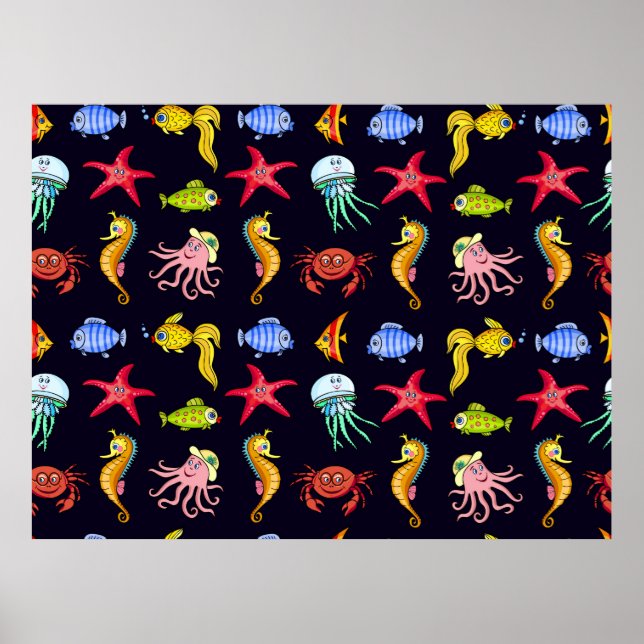 Fabulous nautical pattern with a fun orange sea ho poster (Front)