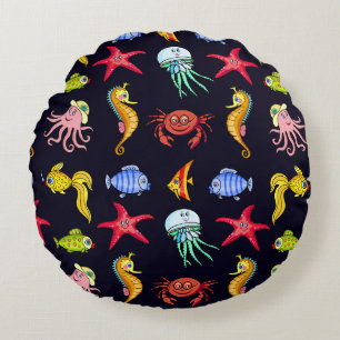 Fabulous nautical pattern with a fun orange sea ho round pillow