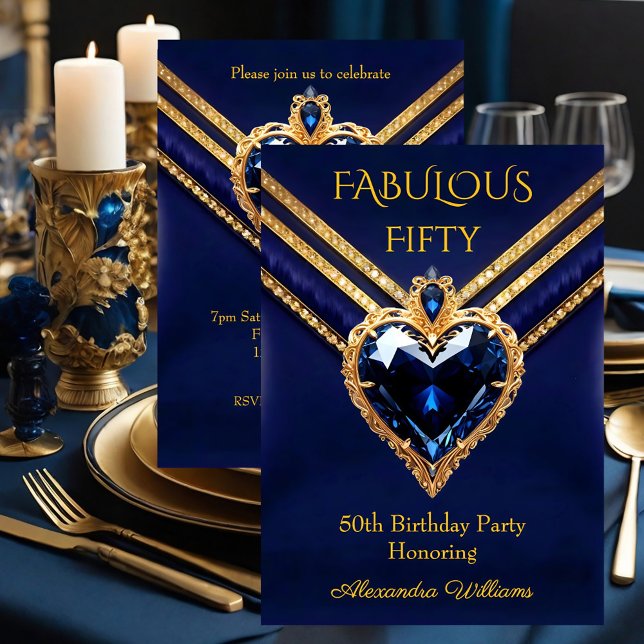 Fabulous Navy Gold Diamonds Elegant Birthday Party Invitation (Creator Uploaded)
