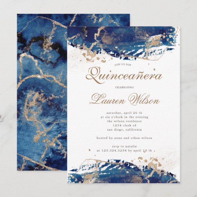 fabulous navy gold waves Quinceanera Invitation (Front/Back)
