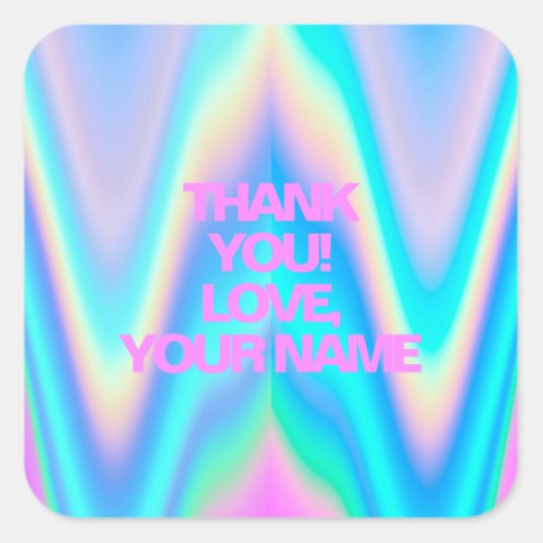 Fabulous neon holographic unicorn pink text name square sticker