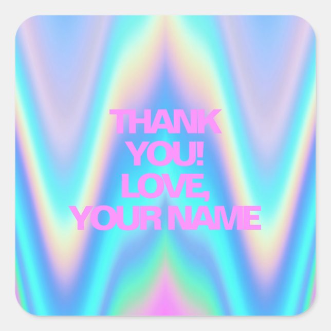 Fabulous neon holographic unicorn pink text name square sticker (Front)