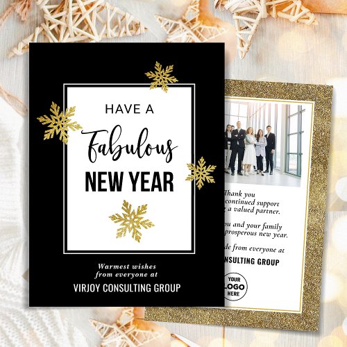 Fabulous New Year Festive Gold Snowflakes Photo Holiday Card