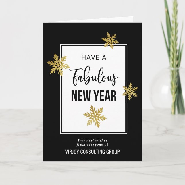 Fabulous New Year Festive Gold Snowflakes Photo Holiday Card (Front)