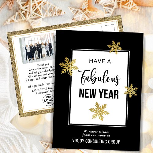 Fabulous New Year Festive Gold Snowflakes Photo Postcard