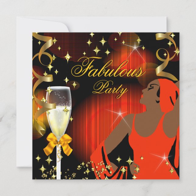 Fabulous Orange Yellow Glitter Diva Birthday Invitation (Front)