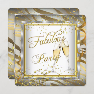 Fabulous Party Champagne Zebra Cream Gold Silver 2 Invitation