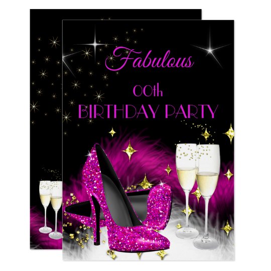 Fabulous Party Glitter Hot Pink Champagne Invitation