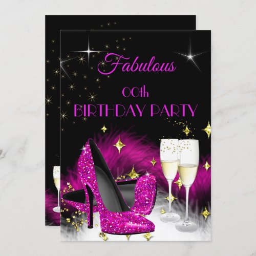 Fabulous Party Glitter Hot Pink Champagne Invitation