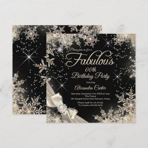 Fabulous Party Pearl Bow Beige Black Snowflake Invitation