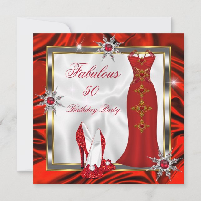 Fabulous Party Red Silver Dress Heels H8 Invitation (Front)