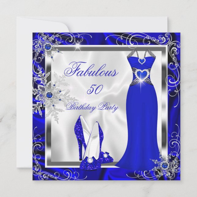 Fabulous Party Royal Blue Silver Dress Heels H9 Invitation (Front)