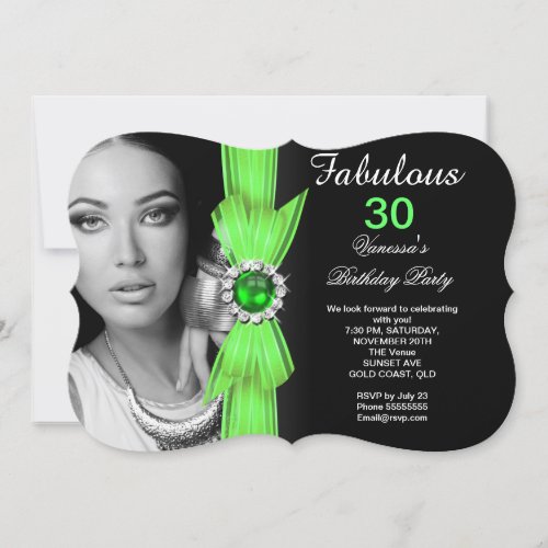 Fabulous Photo Birthday Party Lime Green Black Invitation