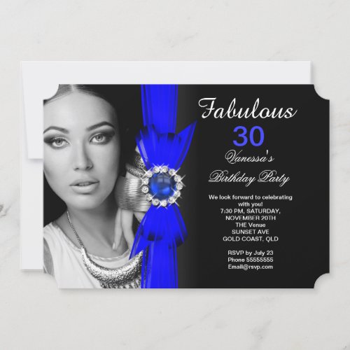 Fabulous Photo Birthday Party Royal Blue Black Invitation