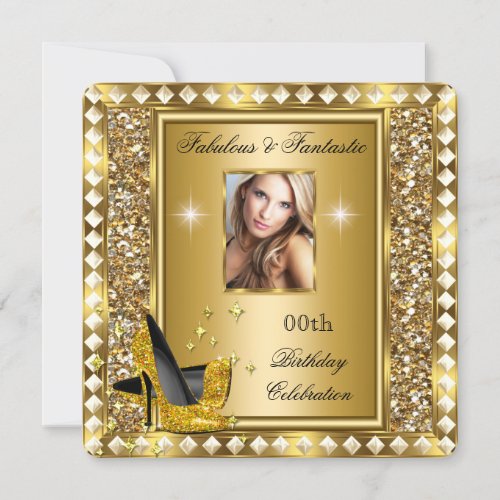 Fabulous Photo Gold Glitz Glam Hollywood Birthday Invitation