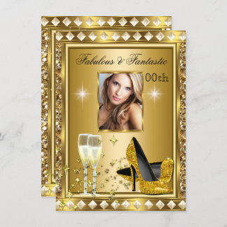 Fabulous Photo Gold Glitz Glam Hollywood Birthday Invitation