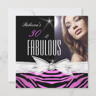 Fabulous Pink Black Zebra 30th Birthday Party Invitation