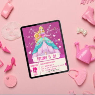 Fabulous, Pink doll birthday party Invitation