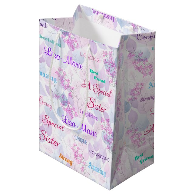 Fabulous Pink Floral Special Sister  Medium Gift Bag (Front Angled)