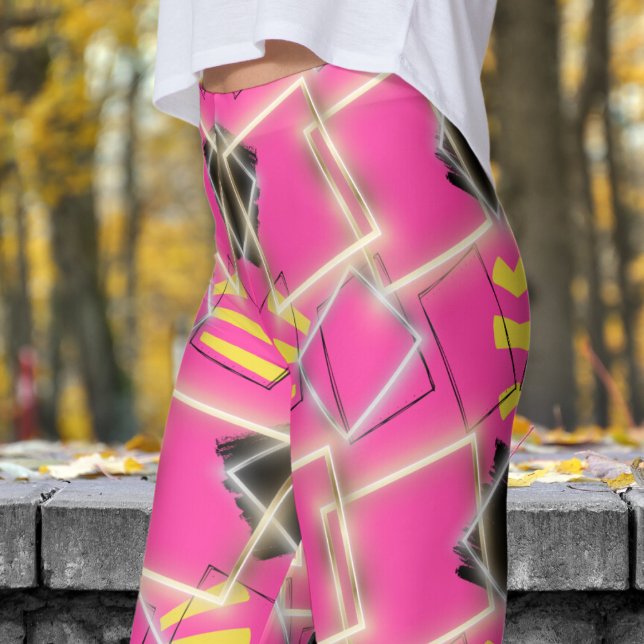 Fabulous Pink Framed in Gold Pattern Leggings (Strawberry Pink framed in Gold Leggings)
