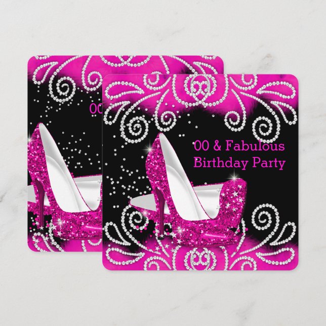 Fabulous Pink Glitter High Heels Birthday Party Invitation (Front/Back)