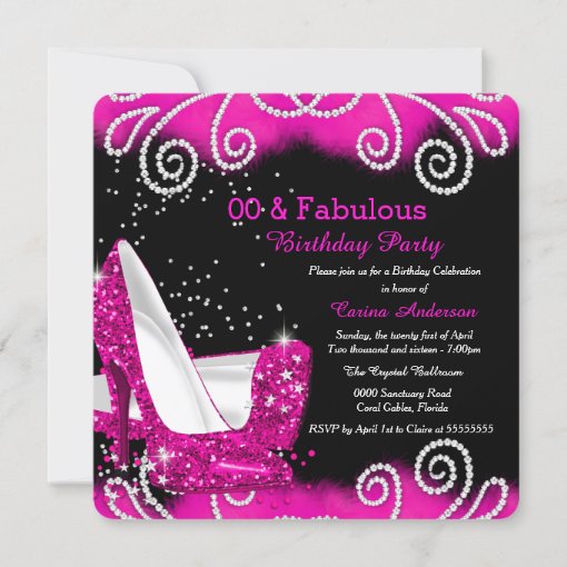 Fabulous Pink Glitter High Heels Birthday Party Invitation Zazzle