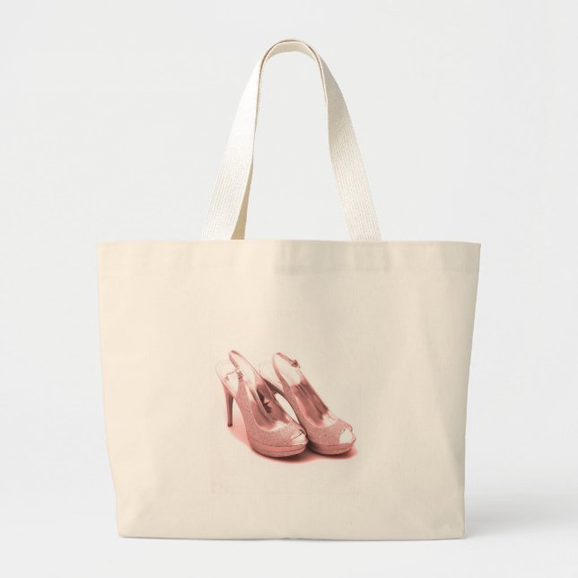 Fabulous Pink Glitter Stilettos Large Tote Bag (Front)