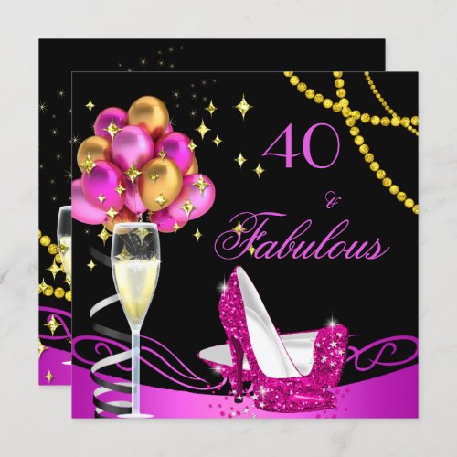 Fabulous Pink Heels Gold Black Birthday Party Invitation