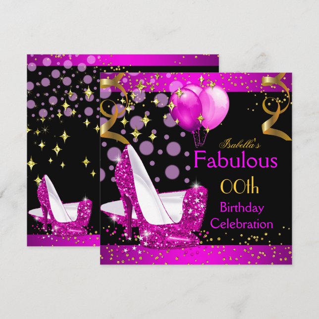 Fabulous Pink High Heels Gold Birthday Party Invitation (Front/Back)