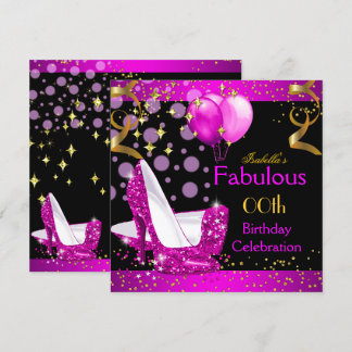 Fabulous Pink High Heels Gold Birthday Party Invitation