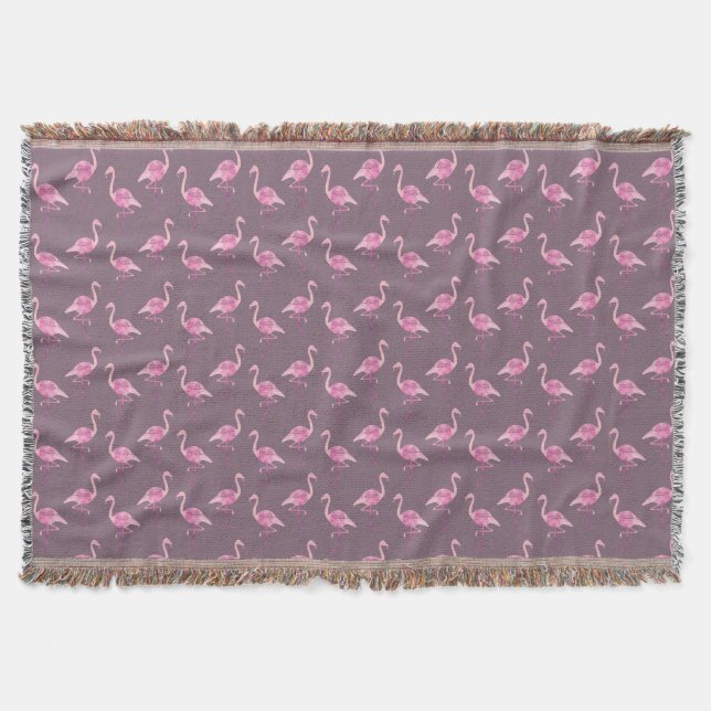 Fabulous Pretty Pink Flamingo Watercolor Pattern Throw Blanket (Front)