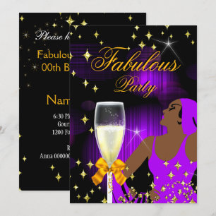 Fabulous Purple Glitter Diva Birthday Party Invitation
